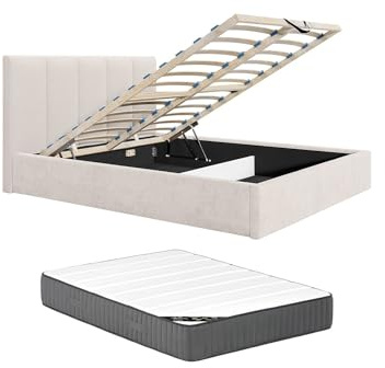 Vente-unique - Bett mit Bettkasten 2 Kilaclo - Polyester - beige