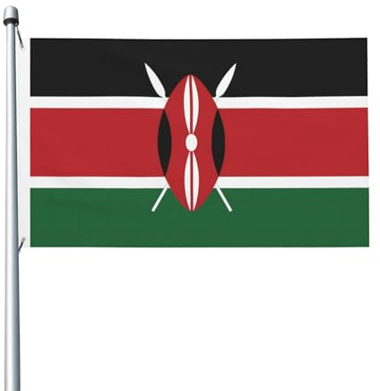 Bandiera del Kenya con motivo decorativo su entrambi i lati, 91 x 152 cm, per portico da giardino (asta non inclusa)