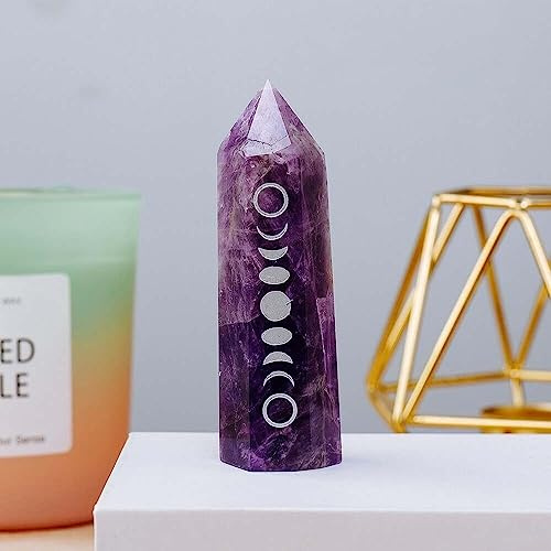 7-8cm Amethyst Point Tower Phase of The Moon Symbol Crystal Wand Rose Quartz Eclipse Crystal Column Home Dec Ornaments (Color : Amethyst)