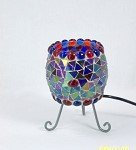 Handgearbeitete Mosaik-Tischleuchte Halbkugel rot-blau Dekoleuchte