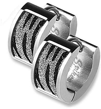 Tapsi´s Coolbodyart® Damen Ohr Stecker Edel Stahl Glitzer Sand Silber Zebra