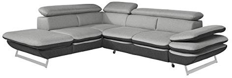 Mivano Ecksofa Prestige / L-Form-Sofa mit Ottomane / Kopfstützen und Armlehne verstellbar / 265 x 74 x 223 / Zweifarbiger Strukturstoff, grau/anthrazit