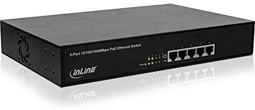 InLine 32305P PoE+ Gigabit Netzwerk Switch 5 Port (4x PoE+), 1GBit/s, 11 (19 Winkel enthalten), Metall, lüfterlos