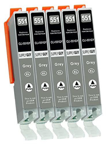 Supply Guy 5 Druckerpatronen mit Chip kompatibel mit Canon CLI-551 Grau Passend für Canon Pixma IP8700 IP8750 MG6300 MG6350 MG7100 MG7150 MG7500 MG7550