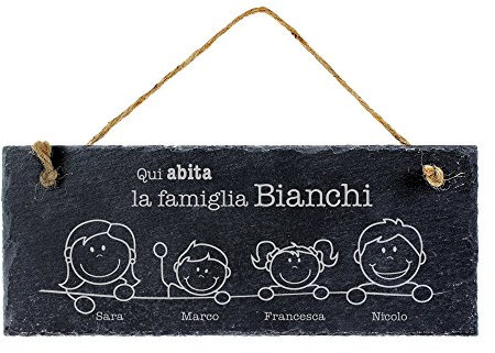 Casa Vivente Tavoletta in Ardesia con Incisione Personalizzabile con Nomi, Targa da Parete Nucleo Familiare, Accessori Decorativi Casa in Stile Shabby