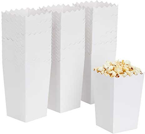BLUE PANDA Set of 100 Popcorn Favour Boxes Mini Paper Popcorn and Candy Containers Plain White - 590 mL 8.4 x 14 cm