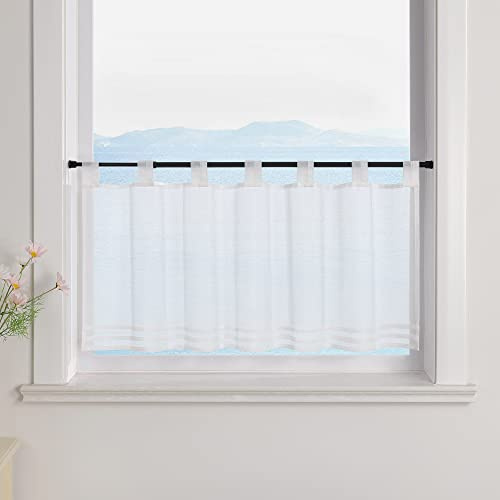 ESLIR Scheibengardine mit Schlaufen Gardinen Küche Bistrogardinen Transparent Stores Vorhänge Uni Voile Weiß HxB 30x120cm 1 Stück