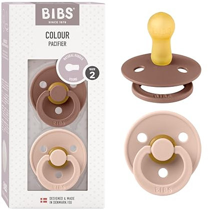 BIBS Colour Schnuller 2er-Pack, BPA-frei, Kirschform Nippel. Naturkautschuk/Latex, Hergestellt in Dänemark. Größe 2 | 6+ Monate | 2-Pack, Woodchuck/Blush