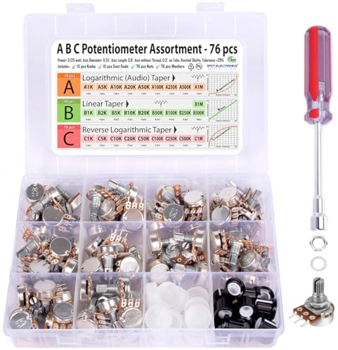 63pcs A B C Logarithmisch Linearer Reverse Log.1K, 5K, 10K, 20K, 50K, 100K, 250K, 500K, 1M Potentiometer Pot Assortment