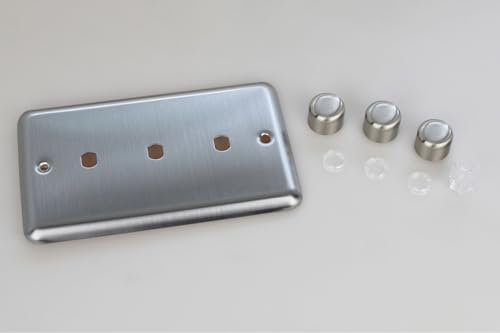 Varilight Triple Faceplate Kit (Dimmer Modules Not Included) - Value Matt Chrome With Brushed Steel Knob, WSD3