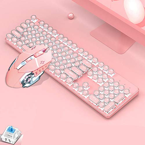 ARCH Meccanica Kit Tastiera E Mouse Verde Albero/Nero Albero/Tea Albero Retro Desktop Laptop Wired Tastiera Gaming Gioco (Color : Pink)