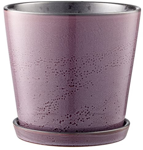 BITZ Blumentopf/Kräutertopf, Übertopf aus Keramik für Blumen und Kräuter, Durchm. 14 cm, Lila/Schwarz