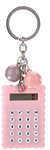 Socobeta Mini-Rechner mit Schlüsselschnalle Tragbare süße Kekse Stil Schlüsselanhänger Rechner Candy Color Taschenrechner(Rosa)