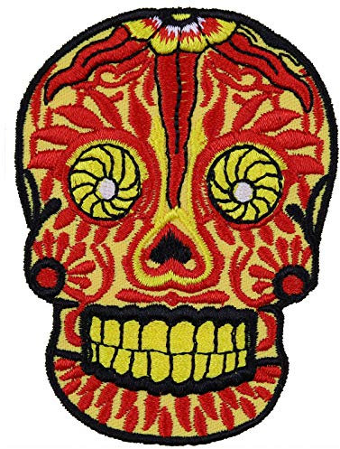 Mexikanischer Zuckerschädel Dia de los muertos Calavera catrina Aufbügler Patch Totenkopf gestickt mexican skull Emblem Applikation zum annähen/aufbügeln - 80x60mm