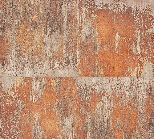 Retro Tapete Profhome 361182-GU Vliestapete glatt mit abstraktem Muster matt orange braun 5,33 m2