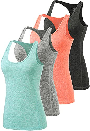 vislivin Sport Tank Top Damen Tanktops Racerback Top Yoga Ärmelloses Shirts - 4er Pack Schwarz/Orange/Grau/Hellgrün L
