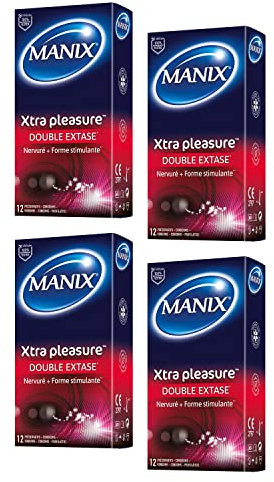 Manix - Packung mit 48 Xtra Pleasure Kondomen – Doppelte Extase – Nerviert und stimulierend
