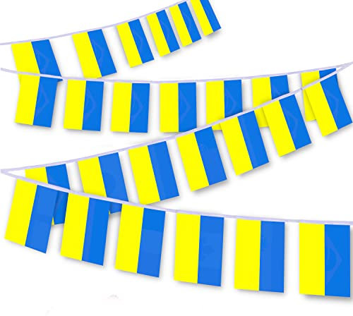Ukrainische Flaggenschnur, 7,6 m, ukrainische Wimpelkette, Dekorationsbanner für den Innen- und Außenbereich, Terrasse, Hof, Dekoration, 25 Stück