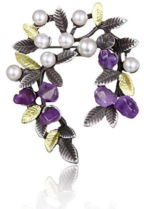MAYIYAHO Vintage Perle Emaille Design Zweig Blatt Broschen Für Frauen Bunte Natürliche Granat Brosche Weibliche Elegante Schmuck Zubehör