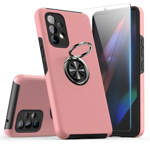 KRAFTCARE Hülle für Samsung Galaxy A53 5G mit 1 Pack Panzerglas Schutzfolie, Handyhülle mit Eingebetteter 360° Grad Ring, Magnetische Schutzhülle Stoßfest Cover Case für Samsung A53 5G,Rosa