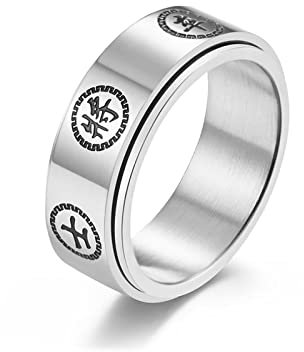 Wycian Anneau Mariage Deco, Bague Acier Femme 64 Noir Argent Rotation Aux Échecs de Style Chinois pour Homme