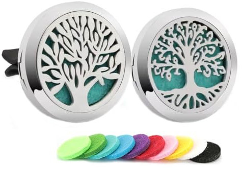 2Psc Car Aromatherapy Essential Oil Diffuser Locket Tree of Life Pattern Stainless Steel Car Air Fresheners Vent Clips Decorative