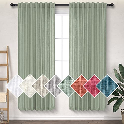 Hellgrüne Vorhänge, 160 cm Länge, für Baby-/Mädchen-Schlafzimmer, 2 Paneele, Rückentasche, leicht, luftig, atmungsaktiv, halbdurchsichtig, Leinen, Salbeigrün, Vorhang für Wohnzimmer, Kinderzimmer,