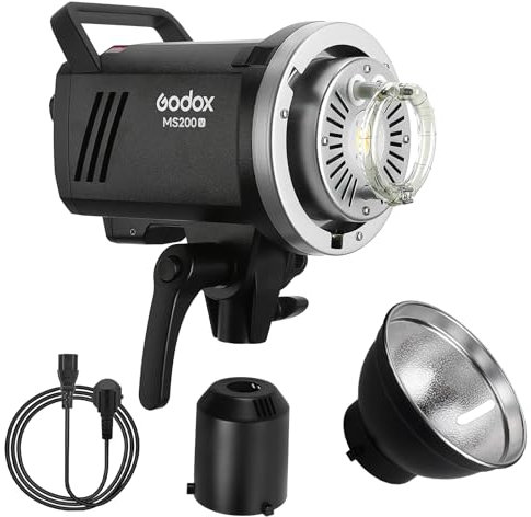 Godox MS200V Studioblitz mit aufgewerteter LED Modellierungslampe, 200W GN53 Bowens Mount Monolight, leicht und tragbar, 2.4G Wireless X System Studio Strobe für Studio Portraitfotografie