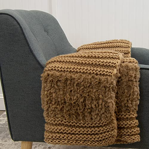 Donna Sharp Throw Blanket - Plush Knit Camel Contemporary Decorative Throw Blanket with Faux Fur Pattern