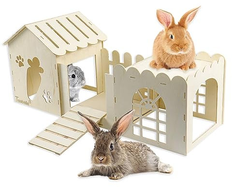 Grande casetta in legno per conigli, multi-camera, gabbia in legno per piccoli animali, casetta per conigli, habitat, tunnel decorativo per conigli, porcellini d'India, cincillà, ricci, scoiattoli