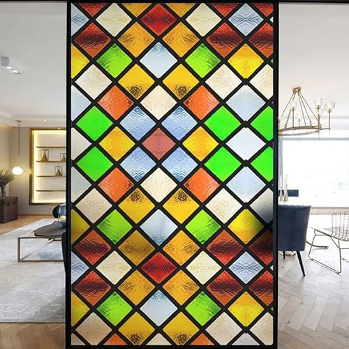 Europäische Kirche Fensterfolie Privatsphäre Buntglas Fensteraufkleber statische Haftung dekorative mattierte Fensterfolien UV-blockierende gedeckte Farben Fensterabdeckungen (Q, 40 x 100 cm B x H)