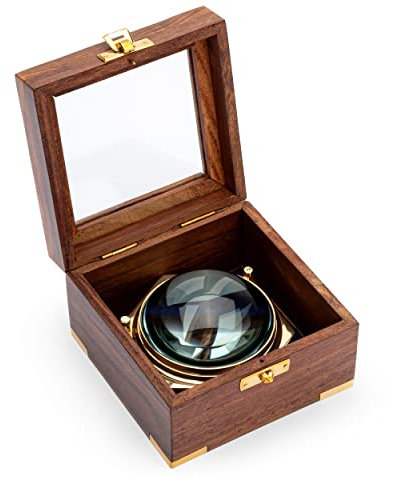 NKlaus Maritim Loupe de 10 cm en Laiton dans sa boîte en Bois avec Couvercle en Verre Loupe de Lecture 11726