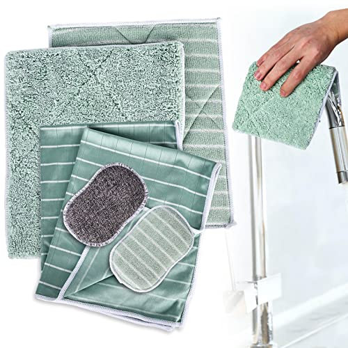 Aicharynic Chiffons de nettoyage en fibre de bambou : lot de 6 chiffons de nettoyage en bambou chiffons de nettoyage sans traces non pelucheux extra absorbants durables pour fenêtres, cuisine, maison,