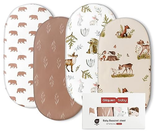 GLLQUEN BABY Lot de 4 draps-housses pour couffin, 100 % microfibre Oeko-tex100, confortables et respirants pour berceau de bébé garçon et fille, faciles d'entretien, doux