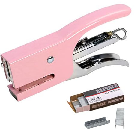 SHUBEIEUMI Pinzatrice Manuale, Mini Spillatric, Spillatrice Piccola, Con 1000pcs Graffette Pinzatrice, Punto Chiuso, Impugnatura Ergonomica, Per Ufficio, Scuola e Casa (Rosa)