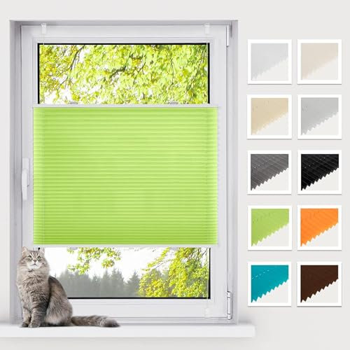 BelleMax Plissee ohne Bohren Klemmfix, Grün 45x120cm(BxH), Easyfix lichtdurchlässig Sichtschutz und Sonnenschutz, Jalousie Plisseerollo mit Klemmträger, Faltrollo für Fenster & Tür