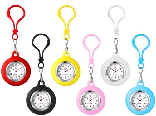 JewelryWe Karabineruhr Silikon Taschenuhr mit Karabiner: 6pcs Damen Analog Quarz Karabiner Uhr mit abnehmbarem Silikon Hülle Frauen FOB Clip auf Uhr für Ärzte Krankenschwestern