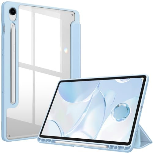 Fintie Hybrid Hülle für Samsung Galaxy Tab S10 FE/S9 FE 10.9/S9 11 Tablet mit Stifthalter - Stoßfeste Schutzhülle mit Transparenter Hartschale auf der Rückseite, Himmelblau