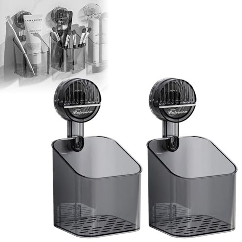 Mensola doccia senza foratura, con ventosa forte, 2 pezzi, organizer da bagno con motivo glaciale, ripiano trasparente a ventosa, utilizzabile senza forature, con aperture di scarico per bagno