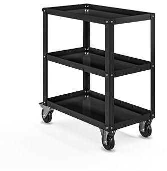 Jan Nowak Werkzeugwagen U01 Werkstattwagen Rollwagen Lagerwagen 3 Etagen 2 Rollen mit Feststellbremse Handgriff Pulverbeschichtung 81,6 cm x 70 cm x 40 cm (H x B x T) (Schwarz)