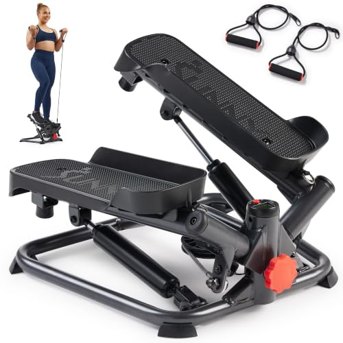 Sunny Health & Fitness Advanced Twist Stepper Machine Workout Cardio Mini Stair Master Climber Thigh Space Twist Stepper Resistance Band w Optional Free SunnyFit App Enhanced Bluetooth Connectivity