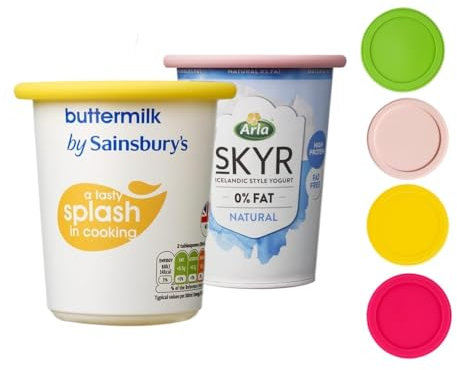 Yogurt Pot Lids,4 Pcs Reusable Silicone Stretch Lids Designed to fit Standard Yoghurt and Cream pots