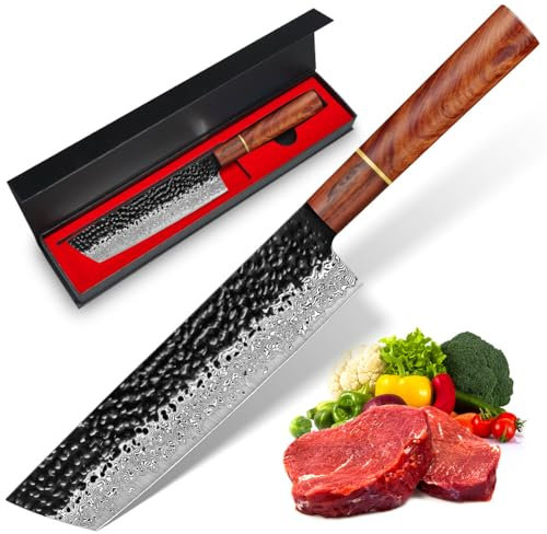 BILLION DUO Damastmesser Nakirimesser 18,3 cm, 67 Schicht VG10 Damaszener Stahl Kochmesser, Profi Fleischmesser, Damast Messer mit Holzgriff - HGBY Serie