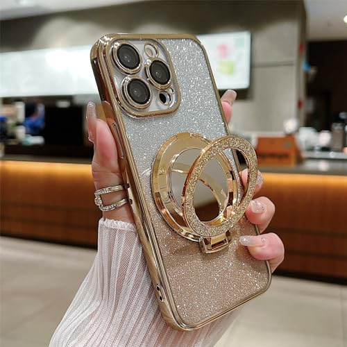 Emlivi Magnetic Case for iPhone XS Max with Mirror, Clear Glitter Mobile Phone Case with Mag-Safe Transparent Sequins Camera Protection TPU Case Cover for Women Girls TPU Shockproof Protective Case,
