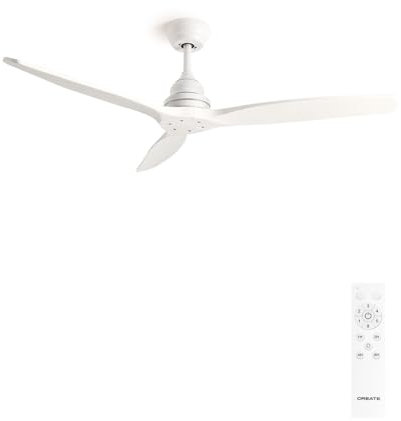 CREATE / WINDWOOD/Ventilador techo blanco con mando / 75W, Silencioso, Ø132 cm, 3 velocidades, temporizador, 2 alturas