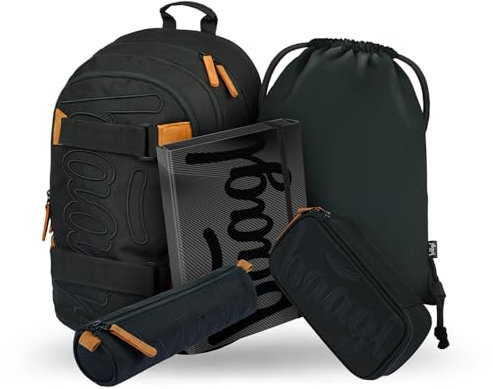 Baagl Schulrucksack Set Jungen 5-Teilig, Schultasche ab 3. Klasse, Grundschule Ranzen mit Brustgurt, Ergonomischer Schulranzen (Skate Darkness)