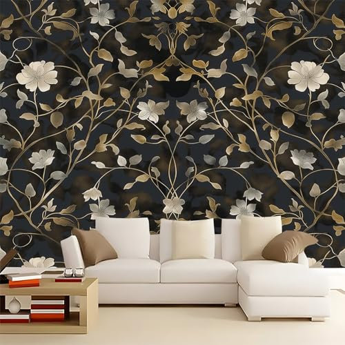 Photo Wallpaper Plants and Flowers Printing 137.8 x 100.79 (W x H), Black White Non-Woven Premium Art Print Wall Mural Decoration Poster Picture Design Modern