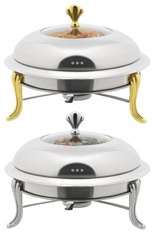Chafing Dish Buffet - Set professionale rotondo scaldavivande in acciaio inox, per ristoranti, buffet, scuole (argento)
