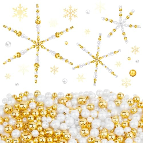 BOFUNX 900 Stücke Weihnachten Schneeflocken Auffädeln Perlensterne Bastelset Mit 12 Drahtsterne Set für Weihnachtsdeko Anhänger DIY Handwerk