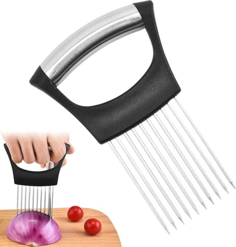 Onion Slicer Holder, Stainless Steel Onion Cutter Holder, Runner Bean Slicer Potato Slicer Tomato Slicer, Kitchen Gadget Onion Cutter Slicer Vegetable Tools Meat Slicer Meat Tenderizer Needle